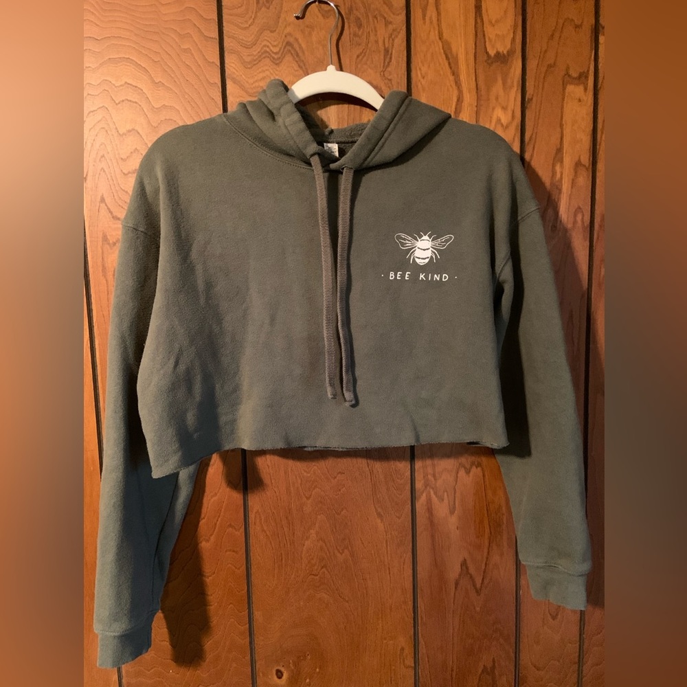 “Bee Kind” green cropped hoodie